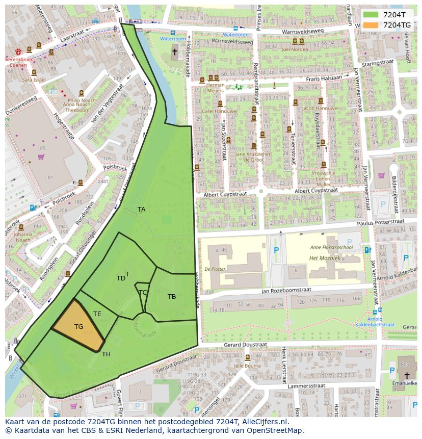 Afbeelding van het postcodegebied 7204 TG op de kaart.