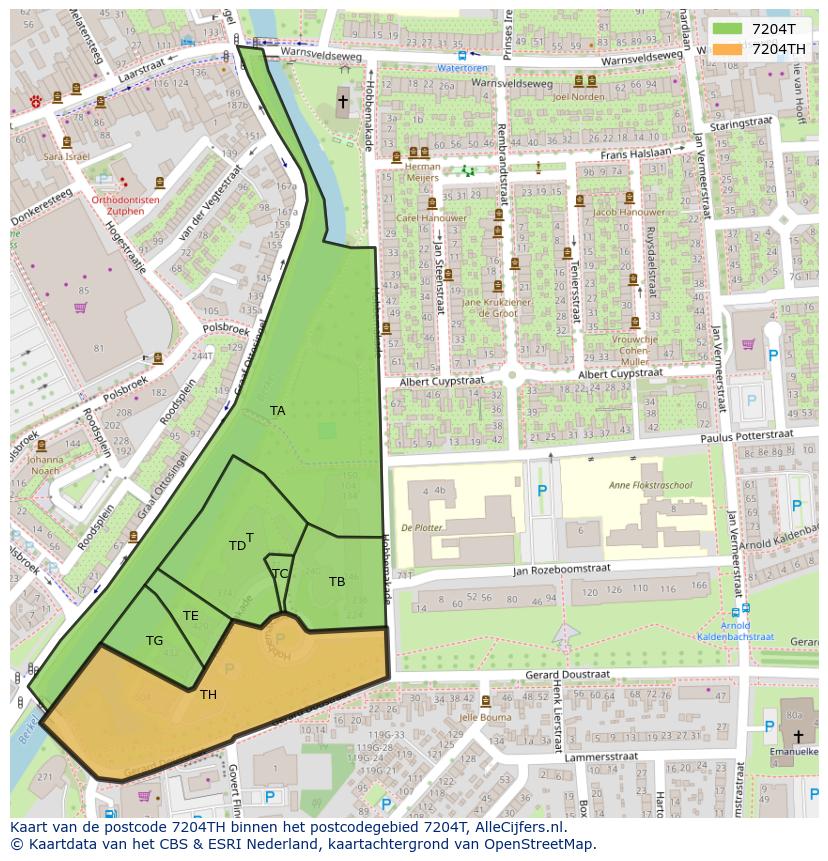 Afbeelding van het postcodegebied 7204 TH op de kaart.