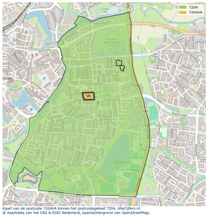 Afbeelding van het postcodegebied 7204 VA op de kaart.