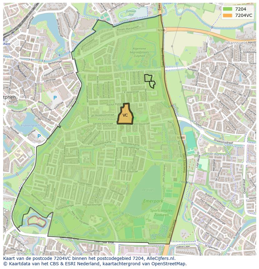 Afbeelding van het postcodegebied 7204 VC op de kaart.