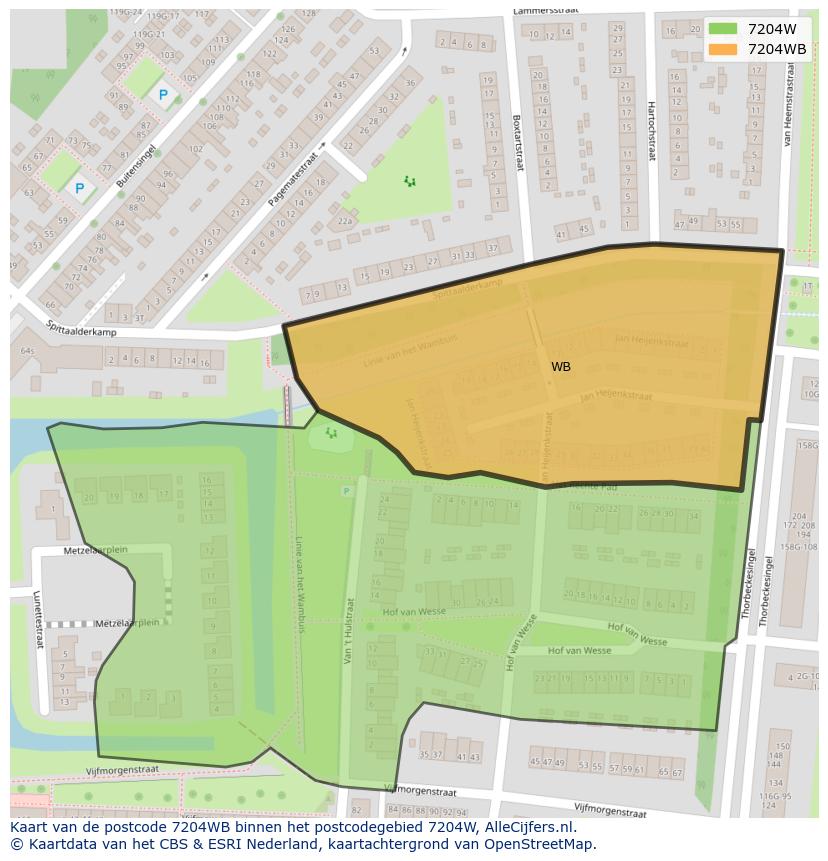 Afbeelding van het postcodegebied 7204 WB op de kaart.