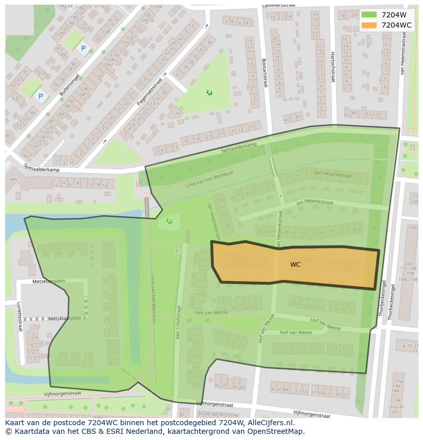 Afbeelding van het postcodegebied 7204 WC op de kaart.