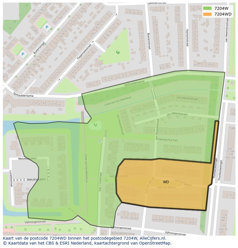 Afbeelding van het postcodegebied 7204 WD op de kaart.
