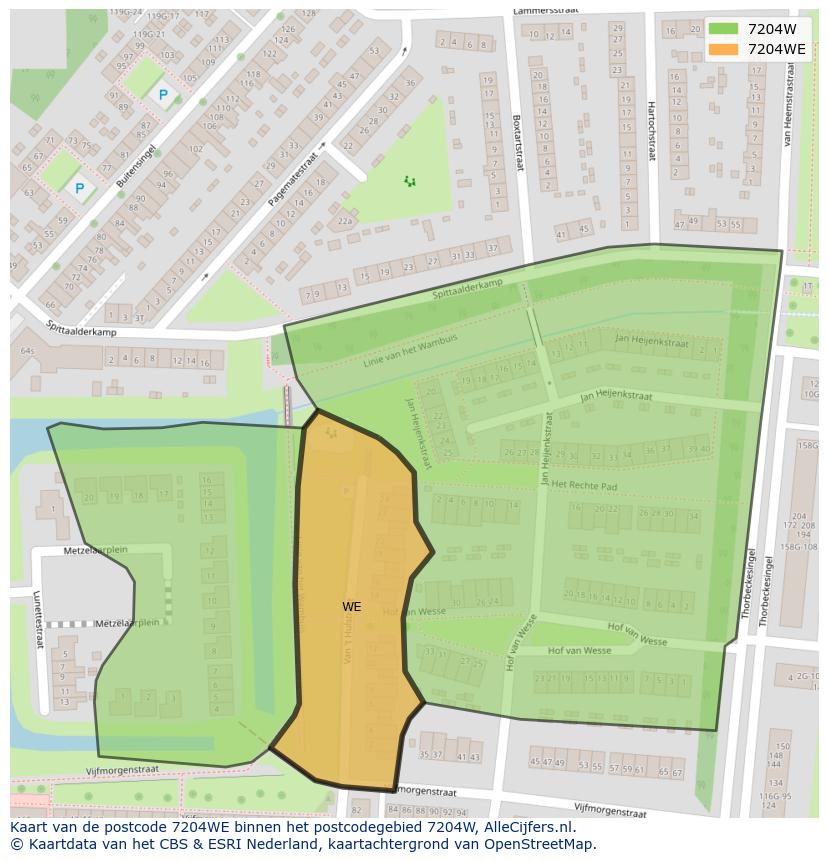 Afbeelding van het postcodegebied 7204 WE op de kaart.