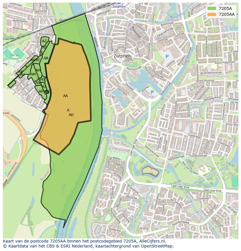 Afbeelding van het postcodegebied 7205 AA op de kaart.
