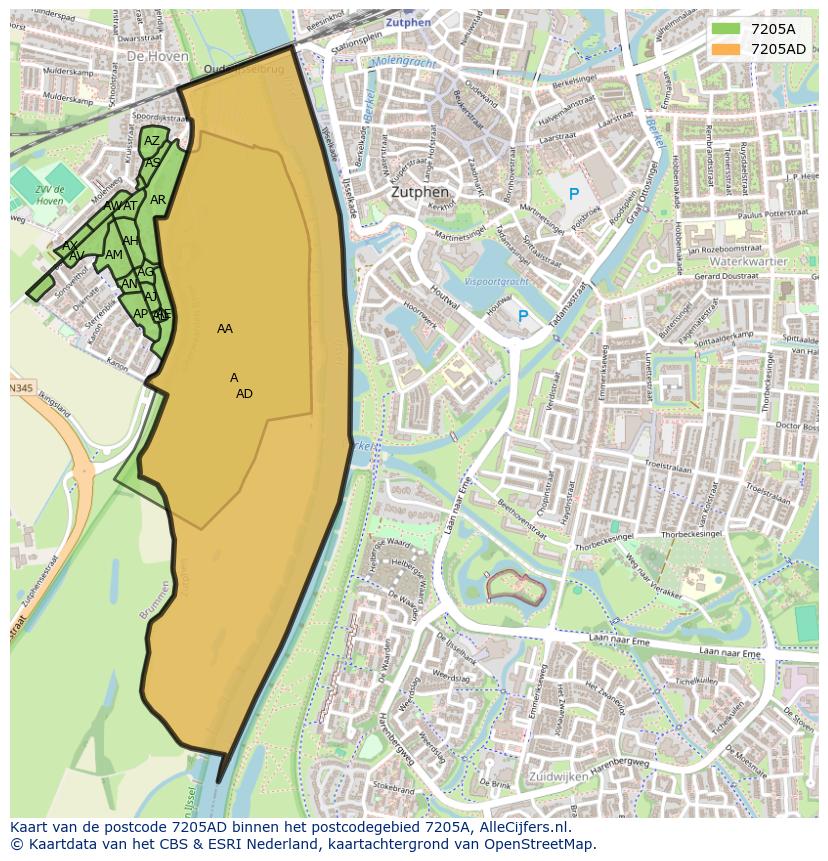 Afbeelding van het postcodegebied 7205 AD op de kaart.