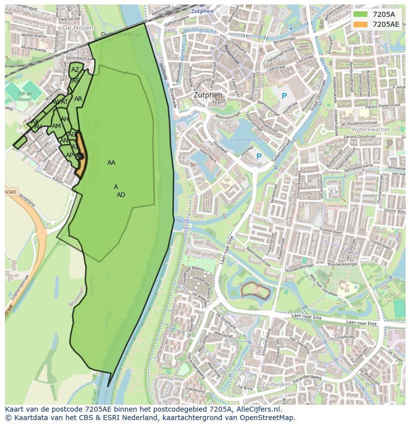 Afbeelding van het postcodegebied 7205 AE op de kaart.