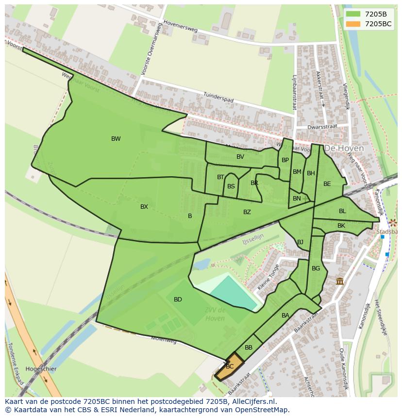Afbeelding van het postcodegebied 7205 BC op de kaart.