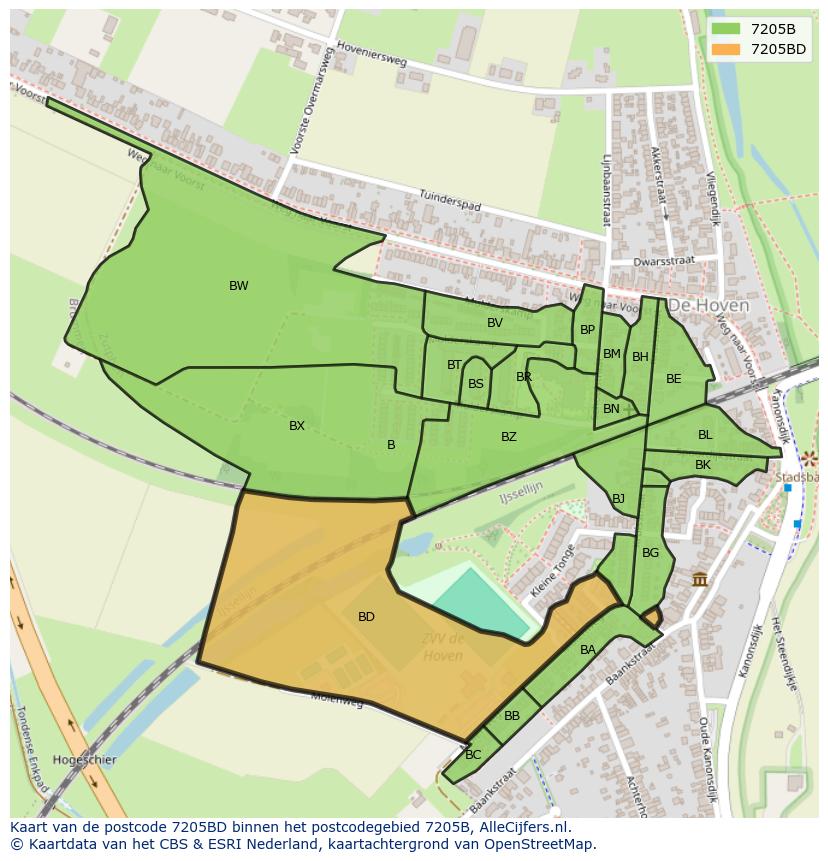 Afbeelding van het postcodegebied 7205 BD op de kaart.