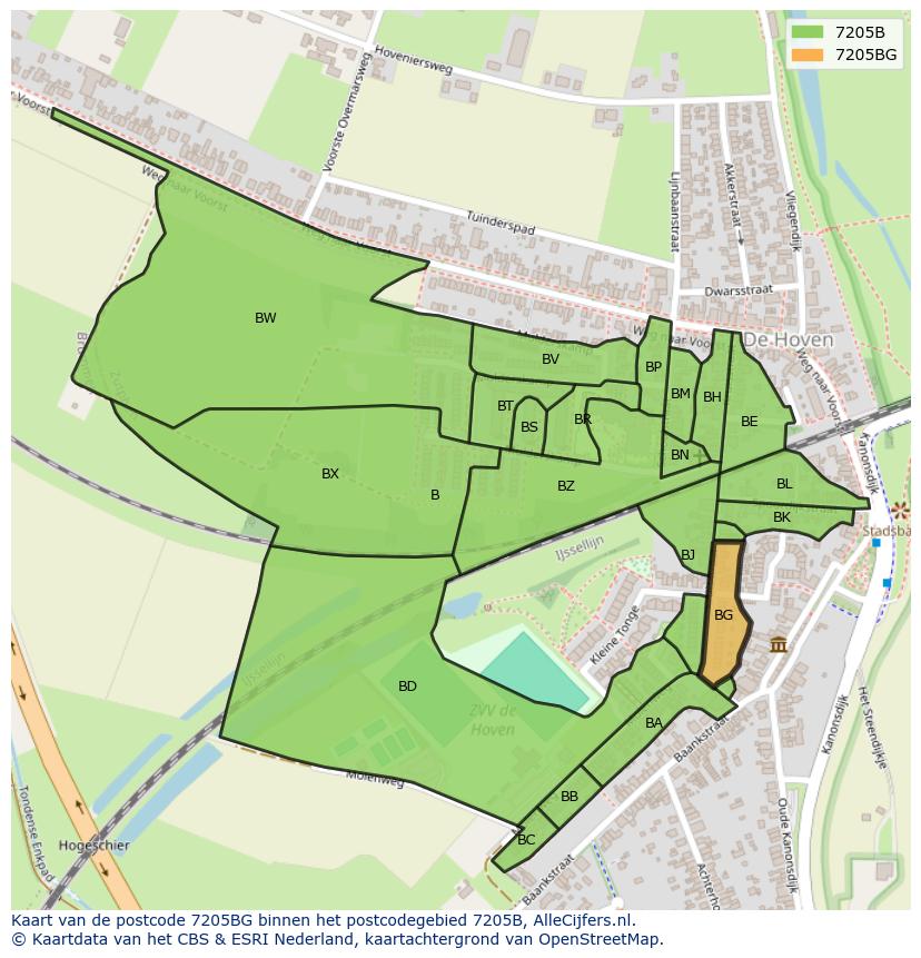 Afbeelding van het postcodegebied 7205 BG op de kaart.
