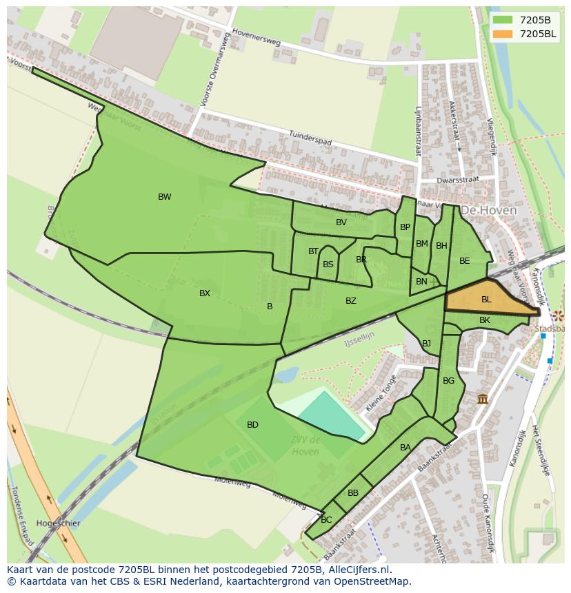 Afbeelding van het postcodegebied 7205 BL op de kaart.