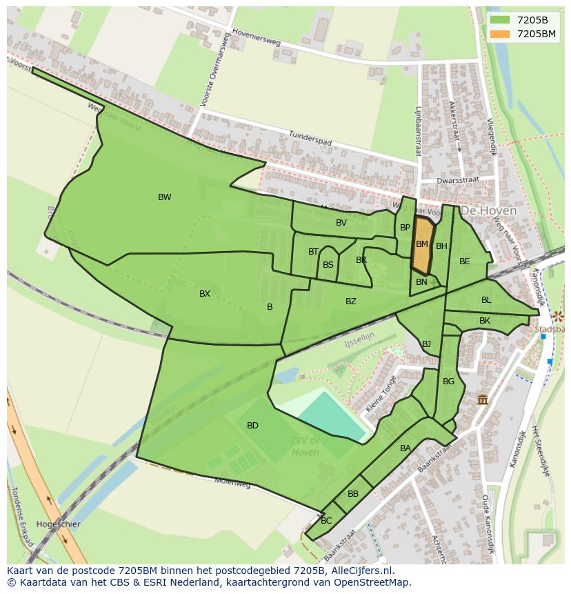 Afbeelding van het postcodegebied 7205 BM op de kaart.