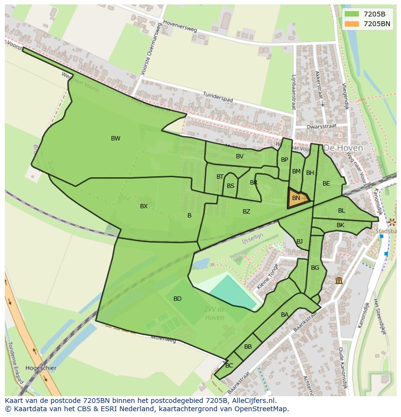 Afbeelding van het postcodegebied 7205 BN op de kaart.