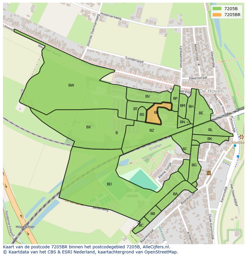 Afbeelding van het postcodegebied 7205 BR op de kaart.