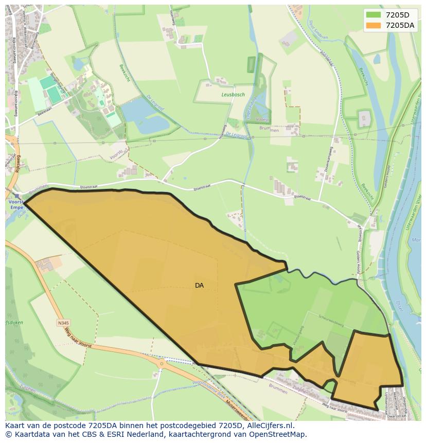 Afbeelding van het postcodegebied 7205 DA op de kaart.