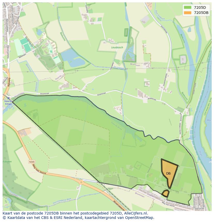 Afbeelding van het postcodegebied 7205 DB op de kaart.