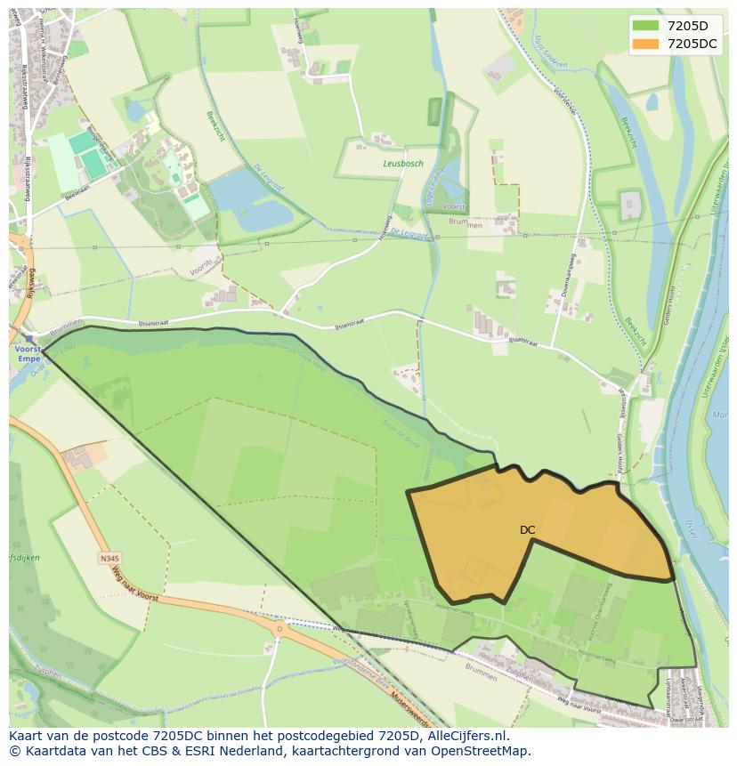 Afbeelding van het postcodegebied 7205 DC op de kaart.