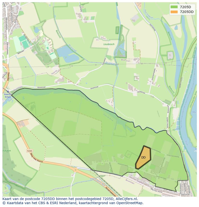 Afbeelding van het postcodegebied 7205 DD op de kaart.