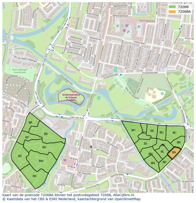 Afbeelding van het postcodegebied 7206 BA op de kaart.
