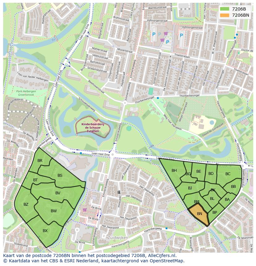 Afbeelding van het postcodegebied 7206 BN op de kaart.