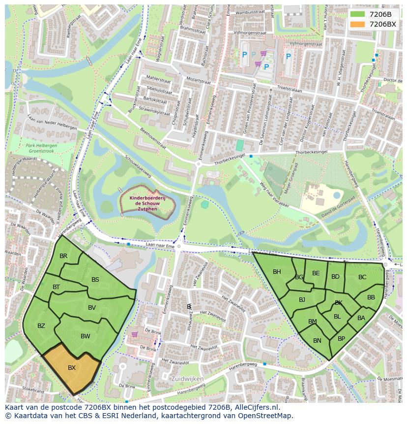 Afbeelding van het postcodegebied 7206 BX op de kaart.