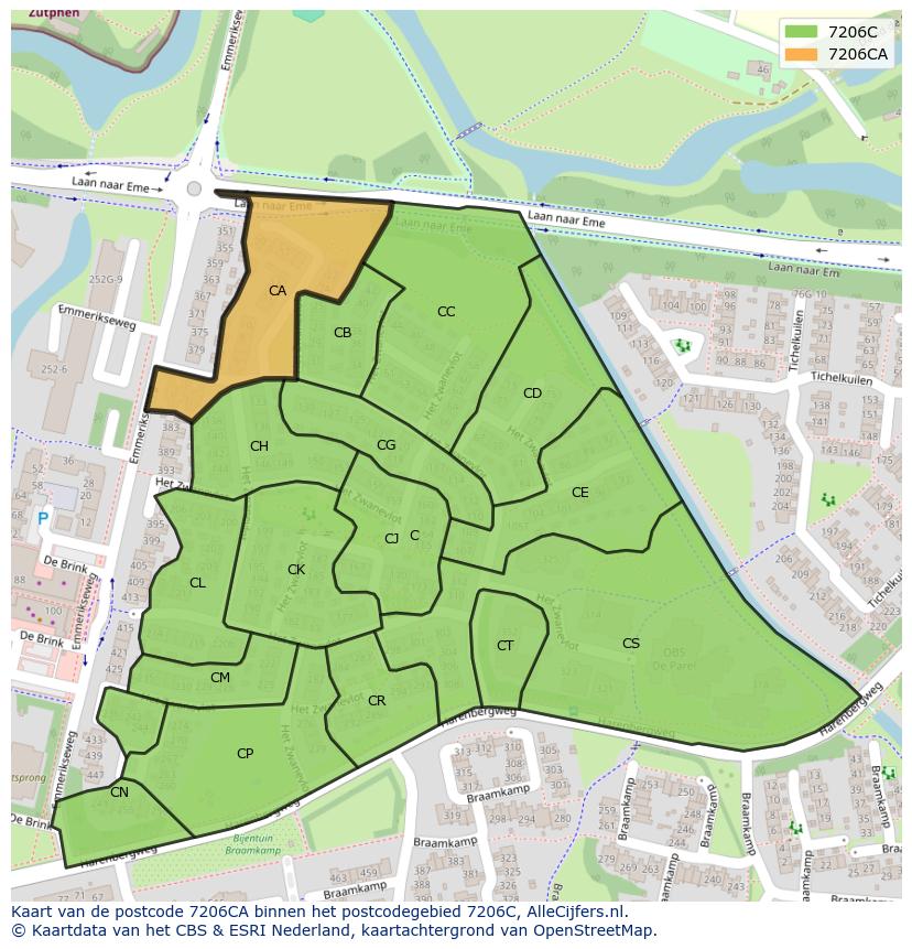 Afbeelding van het postcodegebied 7206 CA op de kaart.