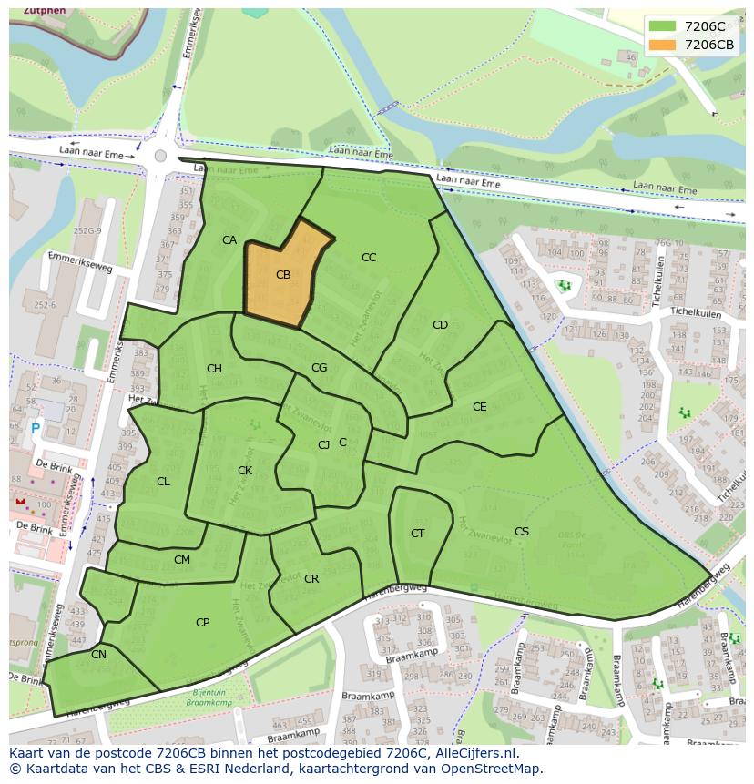 Afbeelding van het postcodegebied 7206 CB op de kaart.