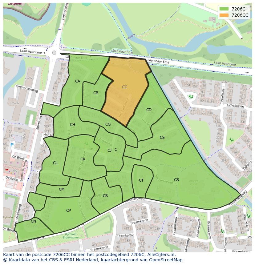 Afbeelding van het postcodegebied 7206 CC op de kaart.