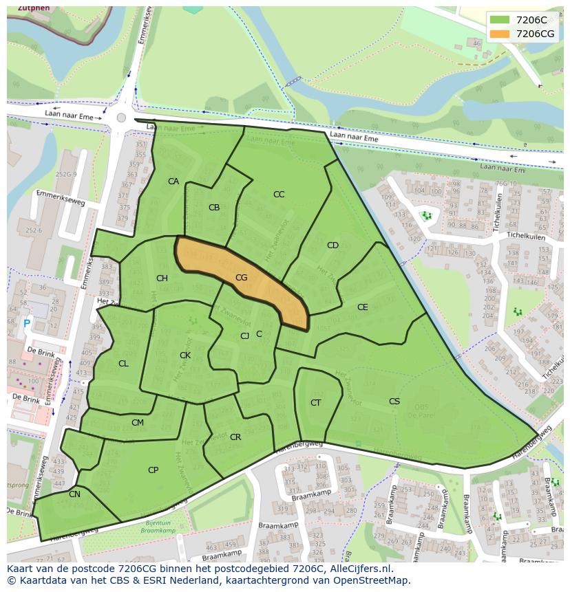 Afbeelding van het postcodegebied 7206 CG op de kaart.
