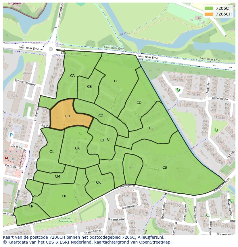 Afbeelding van het postcodegebied 7206 CH op de kaart.