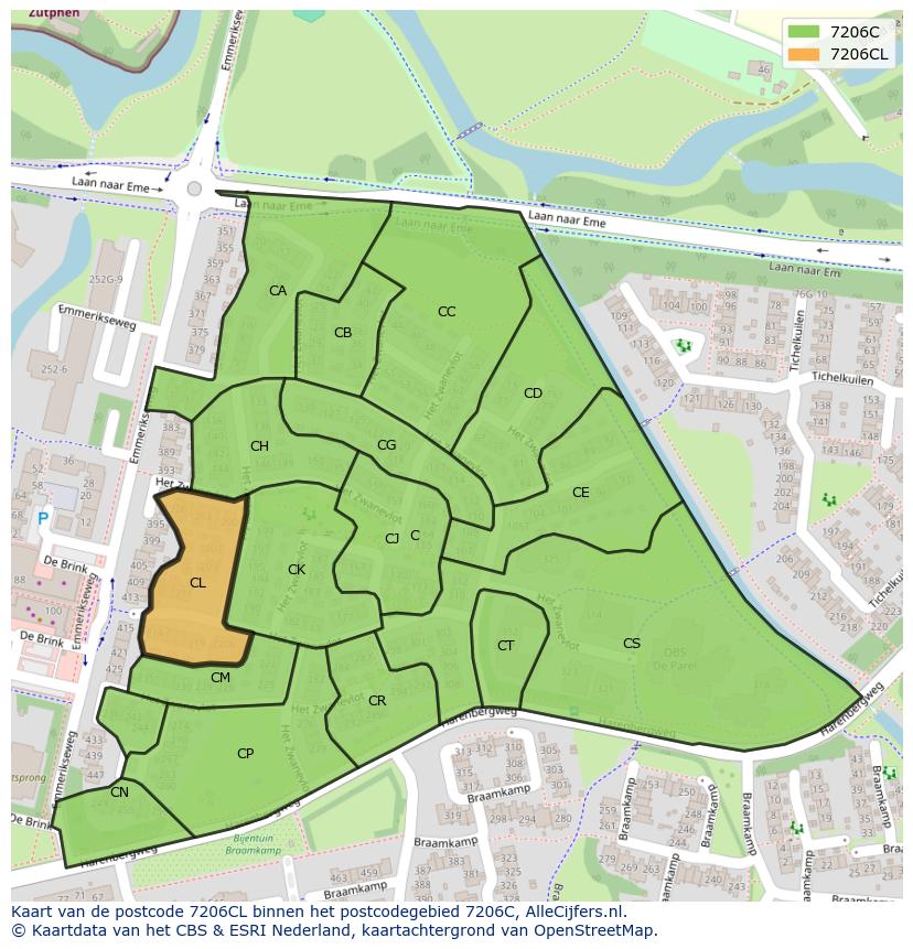 Afbeelding van het postcodegebied 7206 CL op de kaart.