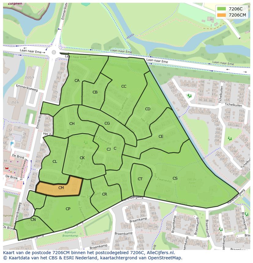Afbeelding van het postcodegebied 7206 CM op de kaart.