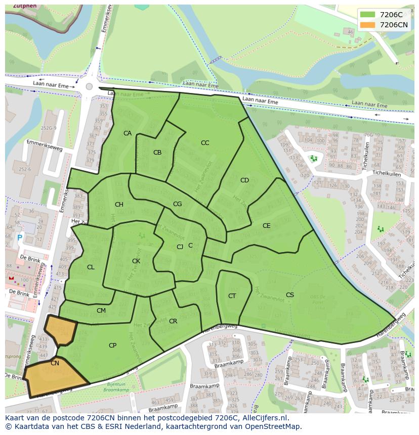 Afbeelding van het postcodegebied 7206 CN op de kaart.