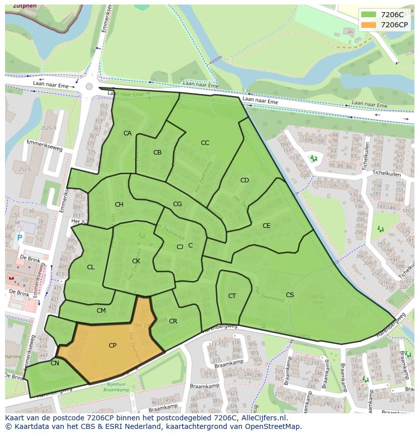 Afbeelding van het postcodegebied 7206 CP op de kaart.