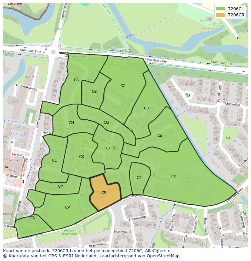 Afbeelding van het postcodegebied 7206 CR op de kaart.