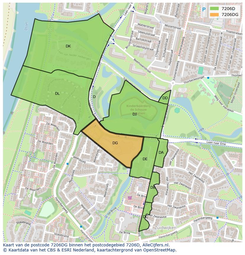 Afbeelding van het postcodegebied 7206 DG op de kaart.