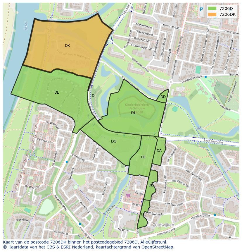 Afbeelding van het postcodegebied 7206 DK op de kaart.