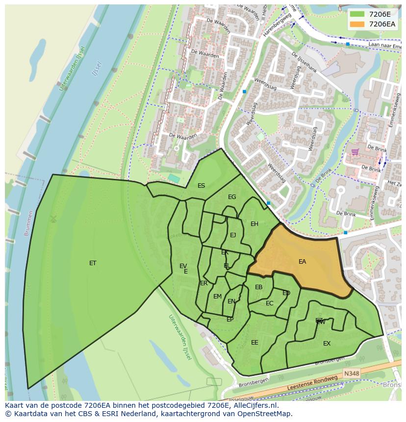 Afbeelding van het postcodegebied 7206 EA op de kaart.