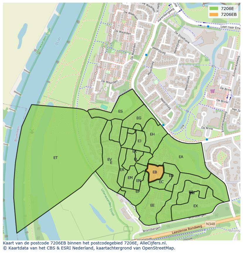 Afbeelding van het postcodegebied 7206 EB op de kaart.