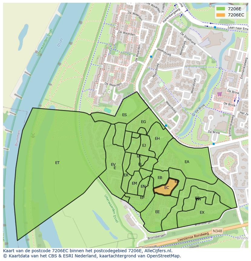 Afbeelding van het postcodegebied 7206 EC op de kaart.