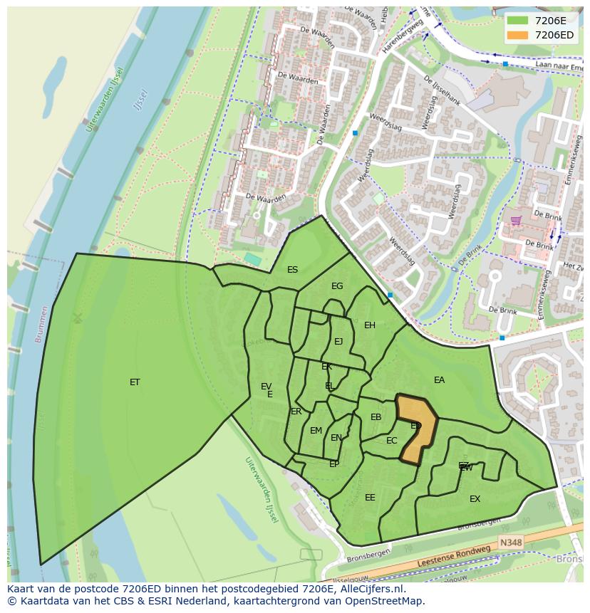 Afbeelding van het postcodegebied 7206 ED op de kaart.