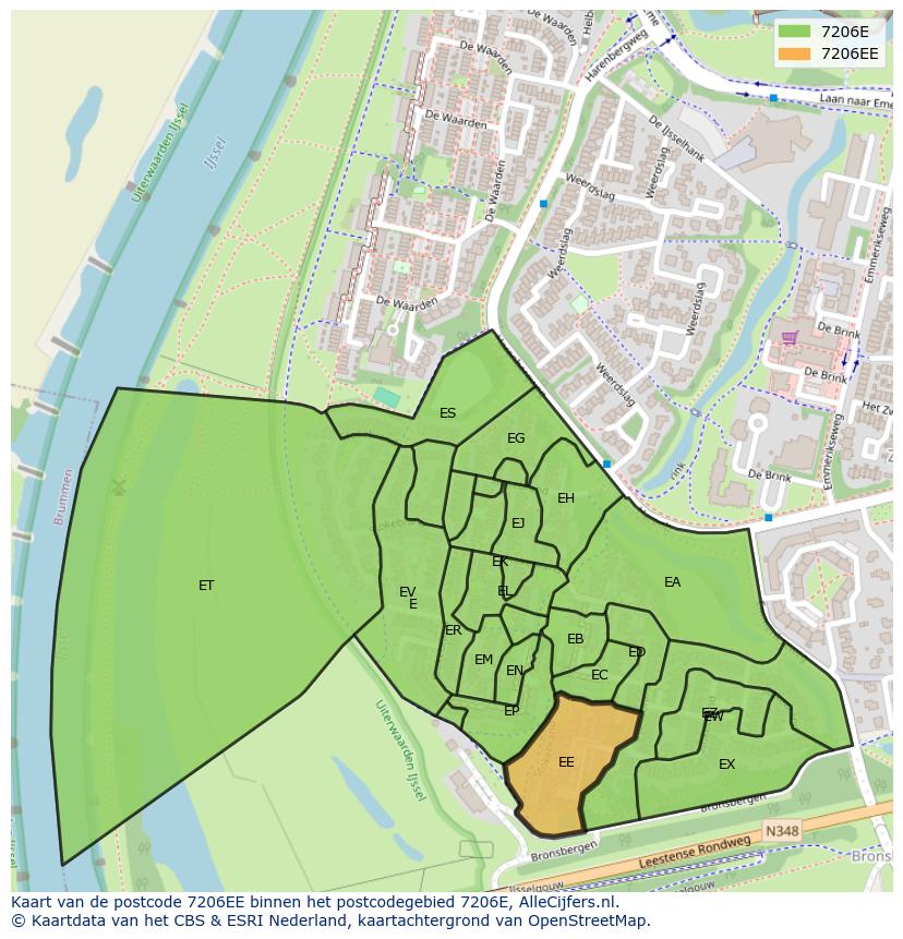 Afbeelding van het postcodegebied 7206 EE op de kaart.
