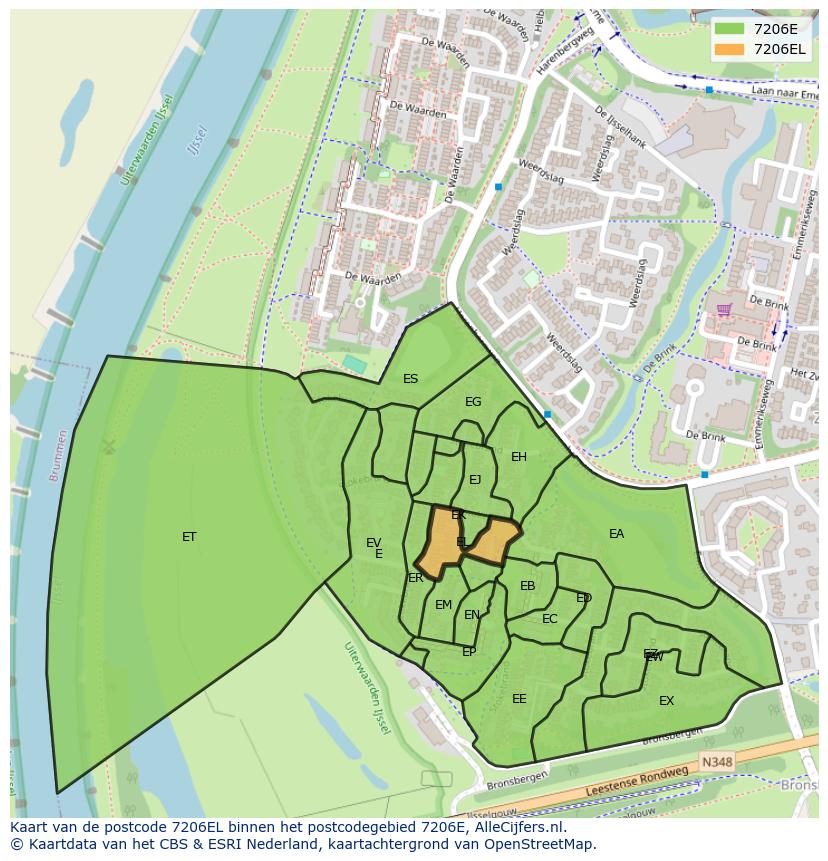 Afbeelding van het postcodegebied 7206 EL op de kaart.