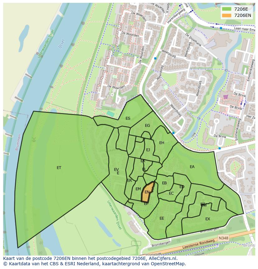 Afbeelding van het postcodegebied 7206 EN op de kaart.