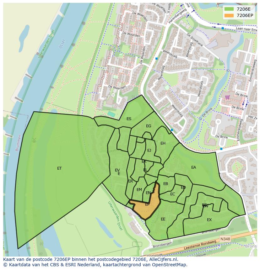 Afbeelding van het postcodegebied 7206 EP op de kaart.