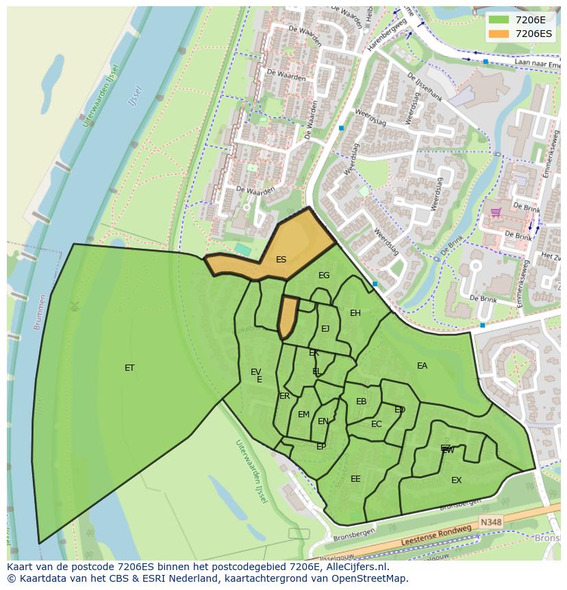 Afbeelding van het postcodegebied 7206 ES op de kaart.