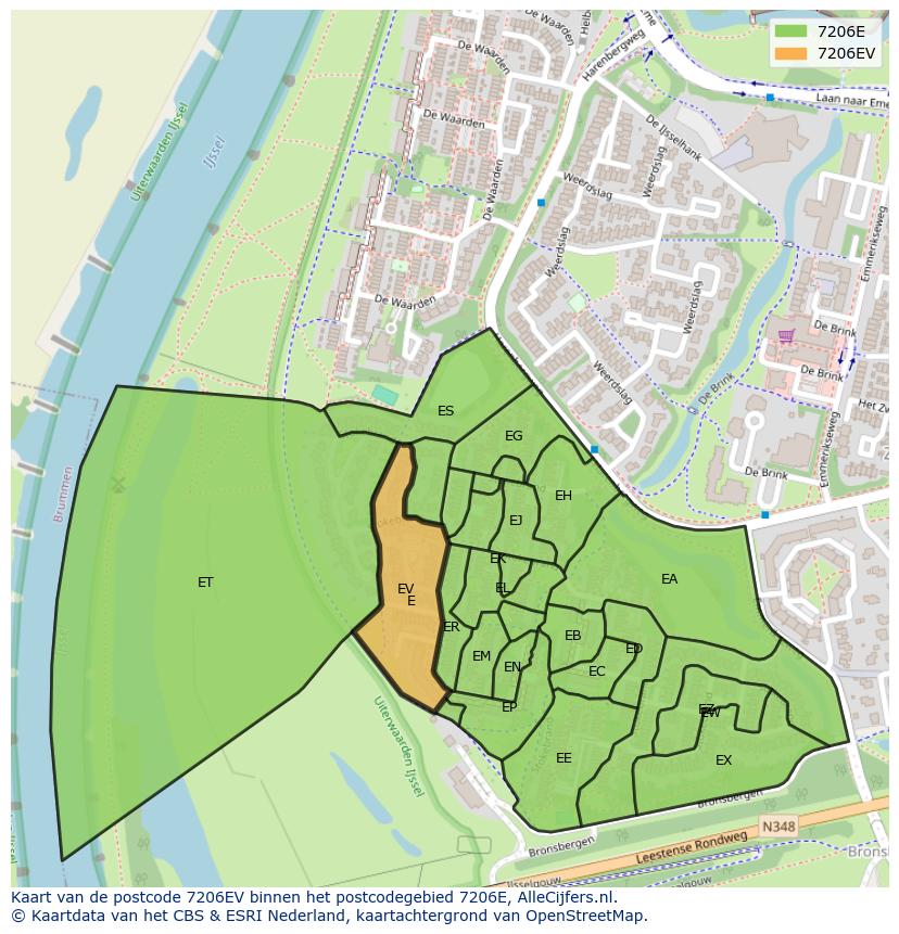 Afbeelding van het postcodegebied 7206 EV op de kaart.