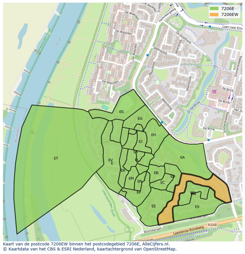 Afbeelding van het postcodegebied 7206 EW op de kaart.