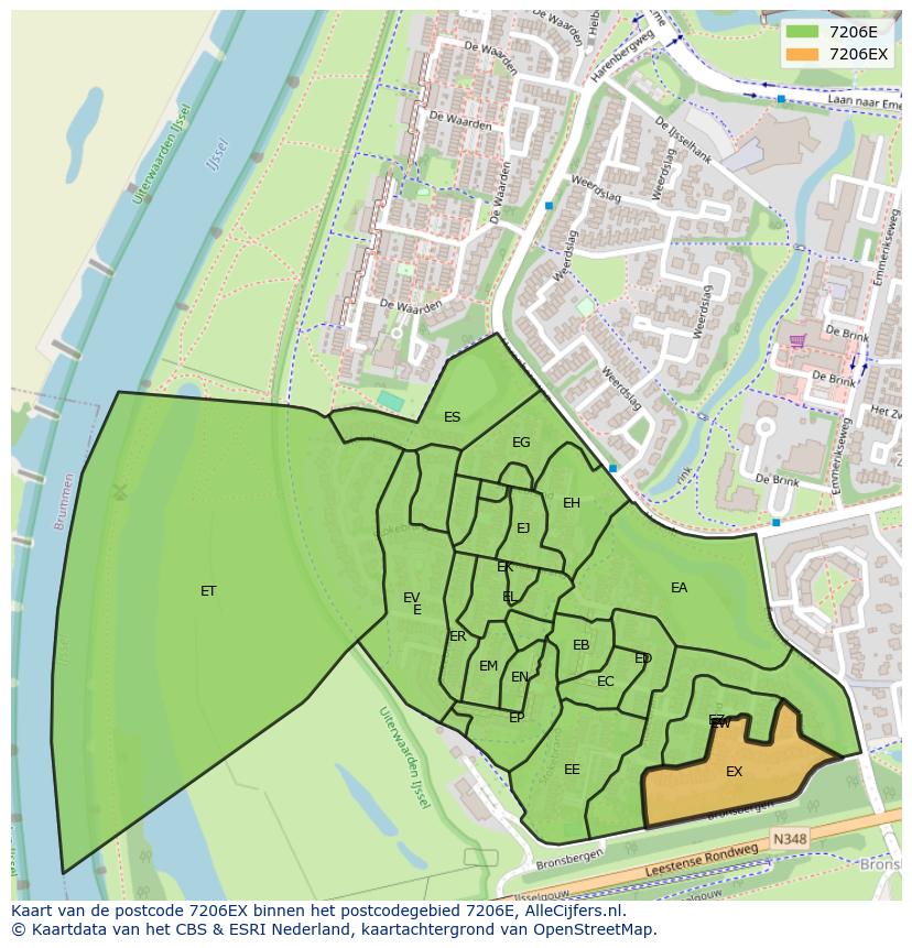 Afbeelding van het postcodegebied 7206 EX op de kaart.