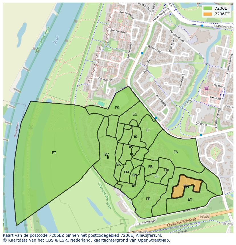 Afbeelding van het postcodegebied 7206 EZ op de kaart.